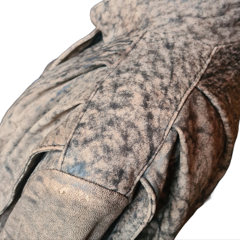 VINTAGE 80s Sujari 14 Real Leather Tan Black Patterned Jacket - Picture 7 of 13